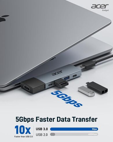 محول موزع USB C من Acer لأجهزة MacBook، 6 في 2 ملحقات MacBook متعددة المنافذ USB C قابلة للفصل مع محول USB C إلى HDMI و2 USB A 3.0، 2 USB C، PD 100W منافذ شحن لجهاز MacBook Pro/Air M1 M2 M3 in Kuwait