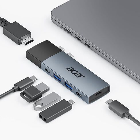 محول موزع USB C من Acer لأجهزة MacBook، 6 في 2 ملحقات MacBook متعددة المنافذ USB C قابلة للفصل مع محول USB C إلى HDMI و2 USB A 3.0، 2 USB C، PD 100W منافذ شحن لجهاز MacBook Pro/Air M1 M2 M3 in Kuwait