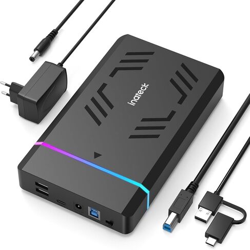 Inateck RGB 3.5-Inch Hard Drive Enclosure, USB 3.0 External Hard Drive Enclosure for 2.5''/3.5'' SATA HDD and SSD, with Expansion Ports and 12V/2A Power Adapter, Supports Up to 20TB, FE3003 in Kuwait