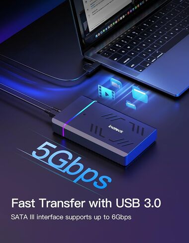 Inateck RGB 3.5-Inch Hard Drive Enclosure, USB 3.0 External Hard Drive Enclosure for 2.5''/3.5'' SATA HDD and SSD, with Expansion Ports and 12V/2A Power Adapter, Supports Up to 20TB, FE3003 in Kuwait