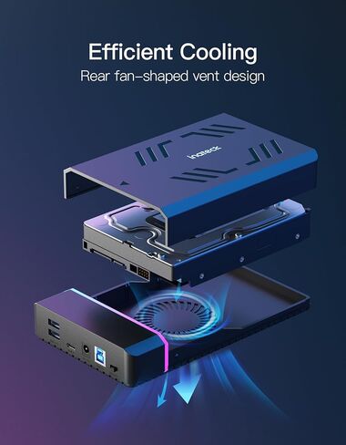 Inateck RGB 3.5-Inch Hard Drive Enclosure, USB 3.0 External Hard Drive Enclosure for 2.5''/3.5'' SATA HDD and SSD, with Expansion Ports and 12V/2A Power Adapter, Supports Up to 20TB, FE3003 in Kuwait