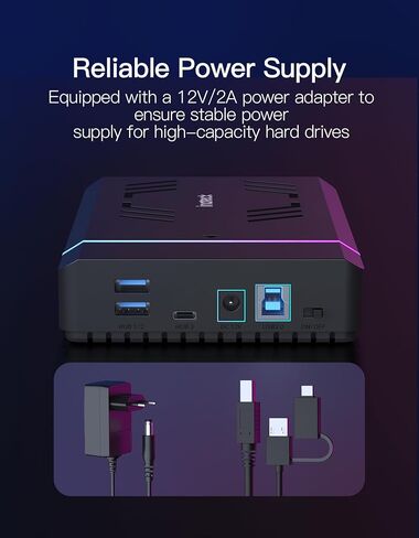 Inateck RGB 3.5-Inch Hard Drive Enclosure, USB 3.0 External Hard Drive Enclosure for 2.5''/3.5'' SATA HDD and SSD, with Expansion Ports and 12V/2A Power Adapter, Supports Up to 20TB, FE3003 in Kuwait