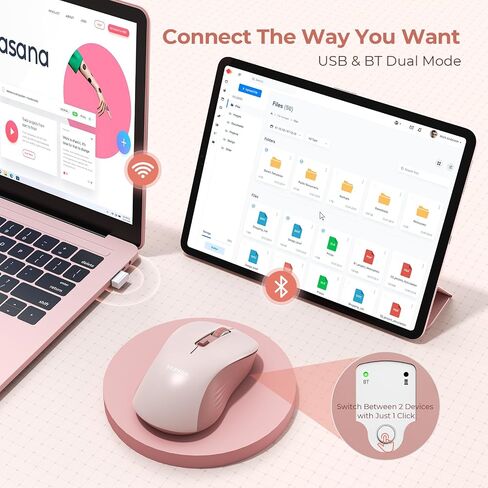 seenda Wireless Mouse, Bluetooth Mouse for Laptop - Dual Mode (Bluetooth + 2.4G USB) Computer Mouse Compatible with MacBook, Windows Computers/Laptops - Black in Saudi Arabia