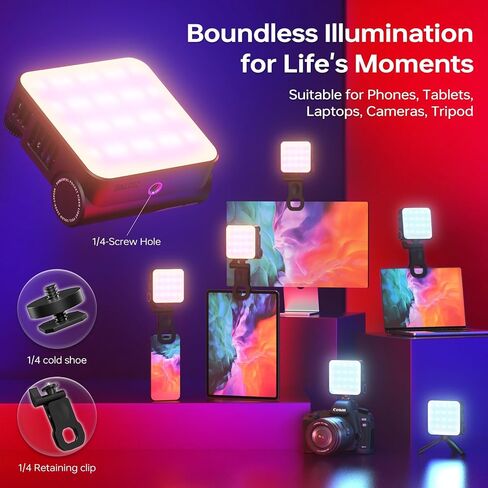 Zhiyun Cinepeer Cm15 15W RGB Video Light Selfie Light 360° كامل اللون كاميرا ضوء مع حذاء بارد ملء ضوء محمول 2600Mah CRI 94+ 2500K~10000K ضوء تصوير خارجي محمول قابل لإعادة الشحن in Saudi Arabia