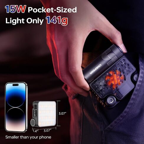 Zhiyun Cinepeer Cm15 15W RGB Video Light Selfie Light 360° كامل اللون كاميرا ضوء مع حذاء بارد ملء ضوء محمول 2600Mah CRI 94+ 2500K~10000K ضوء تصوير خارجي محمول قابل لإعادة الشحن in Saudi Arabia