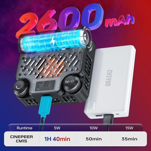 Zhiyun Cinepeer Cm15 15W RGB Video Light Selfie Light 360° كامل اللون كاميرا ضوء مع حذاء بارد ملء ضوء محمول 2600Mah CRI 94+ 2500K~10000K ضوء تصوير خارجي محمول قابل لإعادة الشحن in Saudi Arabia