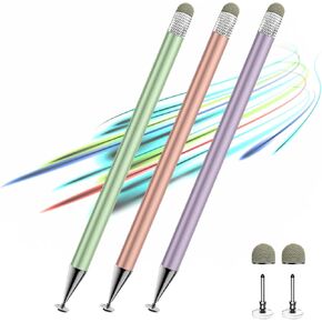 قلم لمس لشاشة اللمس، 3 قطع 2 في 1 قلم عالي الدقة، مناسب لجهاز iPhone/ipad/Android لجهاز ipad، متوافق مع جميع اللمس (أخضر/أرجواني/ذهبي وردي + 4 أطراف)