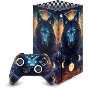 تصميمات حافظة الرأس مرخصة رسميًا من Jonas JoJoesArt Jödicke Wolf Galaxy Art Mix غطاء ملصق من الفينيل للألعاب متوافق مع وحدة تحكم Xbox Series X وحزمة وحدة التحكم