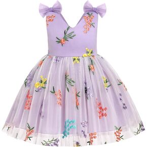 IMEKIS Toddler Girl Floral Embroidery Tulle Dress Wedding Formal Easter Birthday Tutu Dresses Cake Smash Photo Shoot