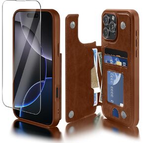 Seltureone for iPhone 16 Pro Max Wallet Case (6.9 inch) with Card Slots and Screen Protector, PU Leather Shockproof Card Holder Phone Case with 4 Card Slots and Dual Magnetic Attachment Design – Black