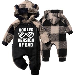 Baby Boy Clothes Winter Snowsuit Plaid Fleece Jumpsuit Bear Ear Hooded Romper Zipper Onesie Warm Infant Coat Outfit