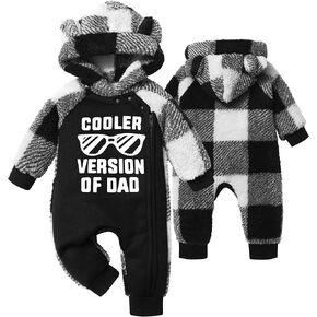 Baby Boy Clothes Winter Snowsuit Plaid Fleece Jumpsuit Bear Ear Hooded Romper Zipper Onesie Warm Infant Coat Outfit in Kuwait