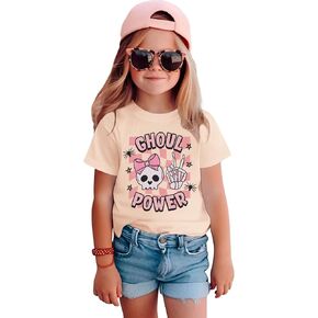Toddler Baby Girls Halloween Shirt Ghoul Power Skull Tshirt Cute Skeleton Hand Tee Tops Spooky Season Fall Clothes