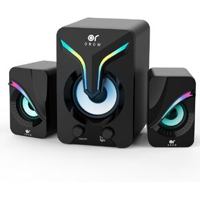 OROW Computer Speakers,Mini PC Speakers with Subwoofer,2.1 Desktop Speakers with RGB Lights,USB Powered, Stereo Sound,Gaming Speakers with 3.5mm Aux Cable for Monitor/Laptop/Tablet(S212)