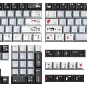 PBT Keycaps, 5-Sided Dye Sublimation Cherry Profile 142 Keys, Custom Mechanical Keyboard DIY Keycap Set Universal Compatiability for 100%/96%/75%/65%/60%, English (US) Layout - Fishing