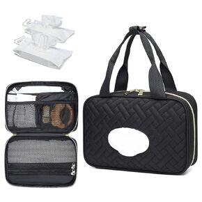 Diaper Bag Organizer with 2 Pieces Wipes Dispensers, Portable Stroller Mini Diaper Bag Pouches Travel Gear, Foldable Newborn Baby Essentials, Small Diaper Clutch Bag, Black