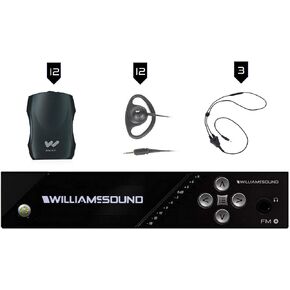 Williams AV FM 557-12 Large-Area Dual FM Plus and Wi-Fi Assistive Listening System with FM T55 Transmitter, (12) PPA R37N Receivers, (12) Ear 022 Earphones, (3) NKL 001 Neckloops