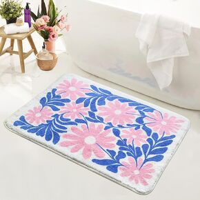 Cute Bath Mat for Bathroom Rugs, Ultra Soft and Fluffy Microfiber Water Absorption Non Slip Mat for Bedroom Kitchen Bathroom Toilet Floors(18"×26" Pink Flower)