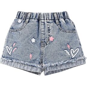 Floerns Toddler Girl's Graphic Print Elastic High Waist Straight Leg Denim Shorts