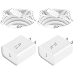 USB C Charger for iPhone 16 Charger, 2 Pack 25W PD USB C Wall Charger Block with 6ft USB-C to C Cable for iPhone 16 15 Pro/Plus/Pro Max, iPad Pro 12.9/11 inch, iPad Air 5th/Mini and More