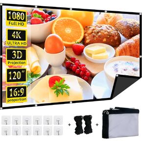 Foldable 120-inch Projector Screen,XINLEMY 4k 16:9 Anti-Crease Portable Washable Projector Backing Black Absorbs Light Movies Screens for Home Theater Backyard Indoor and Outdoor camping