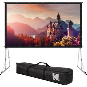 KODAK 150" Dual Projector Screen W/Stand - Fast Fold Gray Rear Projection Backdrop for Outdoor & Indoor Movies with Tripod, Outdoor Stability Kit, & Black Storage Carry Case
