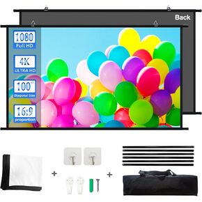 Projection Screen Black Backing 16: 9 Hanging Projector Screen 100" Indoor Movie Screen with 4K Full HD 3D Projector Screen Wall mounting Pull Down Screen for Office presentations Home Theater in Kuwait