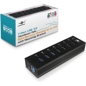 Vantec 7-Port USB 3.0 Hub, Aluminum, Full Powered, Mountable, with All Ports Data & Charging Up to 1.5A, BC 1.2, Premium 12V/3A, 36W Power Adapter (UGT-AH710U3-BK),Black