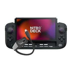 CRKD Nitro Deck+ مع محول HDMI - وحدة تحكم احترافية محمولة لجهاز نينتندو سويتش وطراز OLED - قابلة للإرساء بالتلفزيون - أزرار جانبية وأزرار خلفية قابلة للبرمجة - نظام المجموعة الحقيقي (إصدار أسود شفاف)
