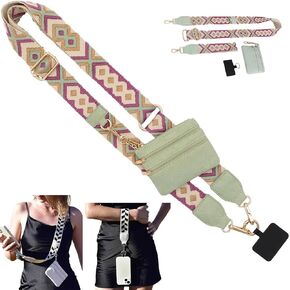 Phone Strap with Zippered Pouch, Clip and Go Strap for Phone with Wallet Crossbody, Crossbody Phone Strap