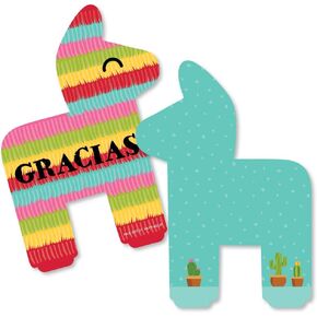 Big Dot of Happiness Let's Fiesta - Shaped Mexican Fiesta Thank You Note Cards with Envelopes - Set of 12