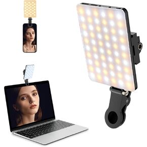 Pink Selfie Light, Phone Light Rechargeable with Front & Back Clip,60 LED Portable Cell Phone Fill Light with Adjusted 3 Light Modes for iPhone, Laptop, Camera, Makeup, Video Conference, TikTok