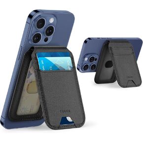 TUCCH Magnetic Phone Wallet with Adjustable Stand, [RFID Blocking] Credit Card Holder, Fit 5 Cards, PU Leather Strong Magnetic Wallet for iPhone 16/15/14/13/12 Series, Not for iPhone 13/12 mini, Black