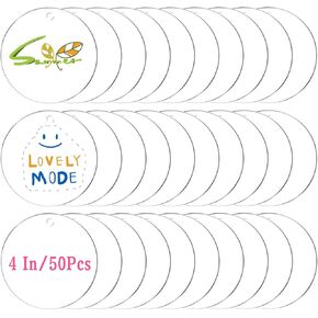 50 Pcs Round Clear Ornaments 4 inch Blank Acrylic 2024 Christmas Ornaments Clear Disc Ornament with Holes for Christmas Trees Yard Decor Labels