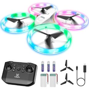 Drones for Kids, RC Drone with Cool Led Lights Mini Remote Control Beginner Drone Indoor Outdoor RC Quadcopter with 3D Flip and 2 Rechargeable Battery Flying Toys Gift for Boys Girls