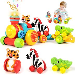Marstone Baby Toys for 1 2 Year Old Boys and Girls Gifts, Forest Train Car Set for Toddlers 1-2, Push Animal Baby Toys 12-18 Months, Learning Toddler Toys for 1-3 Yr Old Boy Birthday Xmas Gift