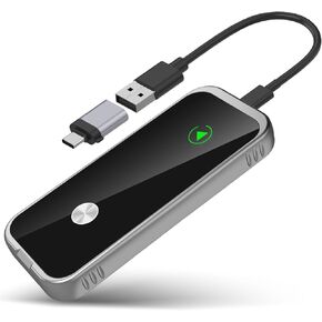 2-in-1 Wired to Wireless CarPlay and Android Auto Adapter Dongle Compatible with Apple iOS & Android Smartphones via USB or Type C, Bluetooth Music Streaming, High Performance-Slim Version