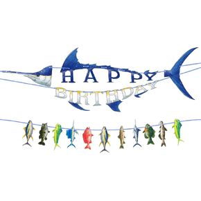 WERNNSAI Shark Happy Birthday Banner Set - Ocean Theme Party Supplies for Kids Boys Pre-strung Shark Birhday Banner and Ocean Animal Banner Beach Under The Sea Theme Party Decorations Hanging Wall Decor