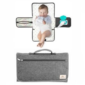 Portable Changing Pad for Baby, Waterproof Mat, Travel Diaper Changing Pad, Baby Essentials, Gifts for Baby Shower, Newborn Girls and Boys, Smart Wipes Pockets, Baby Stuff by WuBees (Grey, Premium)