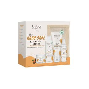 Babo Botanicals Baby Care Essentials Gift Set - Skincare, Bath & Diaper - For Delicate Skin, Fragrance-Free with Shea Butter, Includes Reusable Carry Pouch - Natural & Plant Based - 5 Items Set