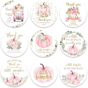 Quera 90 Little Pumpkin Baby Shower Thank You Stickers, Fall Baby Shower Party Favor Stickers,Fall Themed Baby Shower Favor Stickers （Pink）
