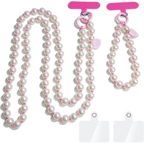 Cute Cell Phone Lanyard Phone Wrist Straps for Phone Case,Pink Rope Pearl Crossbody Phone Lanyards Phone Neck Strap Universal Hand Wristlet for Phone Bag Purse Keys