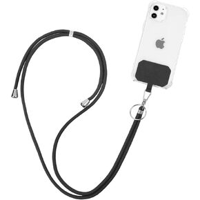 Universal Cell Phone Lanyard, Crossbody Lanyard Adjustable Detachable Nylon Neck Strap, Compatible with All Mobile Phone, with Keychain and 2 Patch (Black)