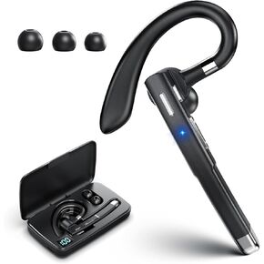 Bluetooth Single Wireless Headset Handsfree Earpiece for Phone, V5.3 in-Ear Headphone with Microphone,USB-C Charge, Waterproof Earphones for Driving/Business/Office with Android/iOS
