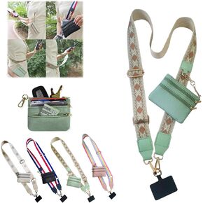 Clip And Go Strap For Phone With A Wallet Crossbody Lanyard For Women. String With Zipper Wallet Pouch, (WHITE FLOWER 1PCS)