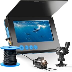 Fish Finder Underwater Fishing Camera, Infrared Night Vision, Wide Angle, IP65 Waterproof, with 5 Inch IPS Display, for Ice, River and Boat