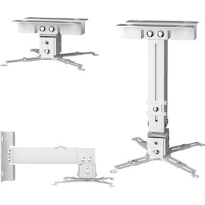 Projector Ceiling Mount, Projector Wall Mount Adjustable Height and Extendable Arms, 3-in-1 Universal Projector Ceiling Holder, Projector Mount Quick Release for Epson, Optoma, Benq, White