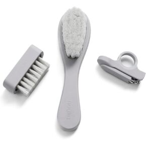nouka Baby Grooming Kit Set | Ultra-Soft Natural Bristle Hair Brush, Nail Clippers & Nail Brush | Wood with Silicone Sleeve | Leaf