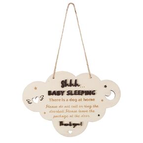 Baby Sleeping Sign Plaque, 9.06x6.1in Wooden Do Not Ring Doorbell Baby Room Dont Knock Front Door Hanger Baby Sleeping Hanging Sign Baby Sleeping Sign Plaque for Nursery Outside Porch Kids Room