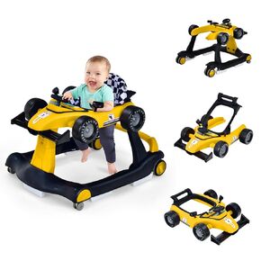 HOMGX Baby Walker with Wheels, Convertible Baby Push Walker & Race Car Mode, Infant Activity Center with Music Box, 3 Heights & 2 Speeds, Foldable Walkers for 6-18 Months (Yellow)